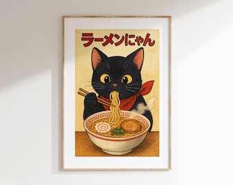 Cat Ramen Print: Funny Japanese Kitchen Art (Digital Download)