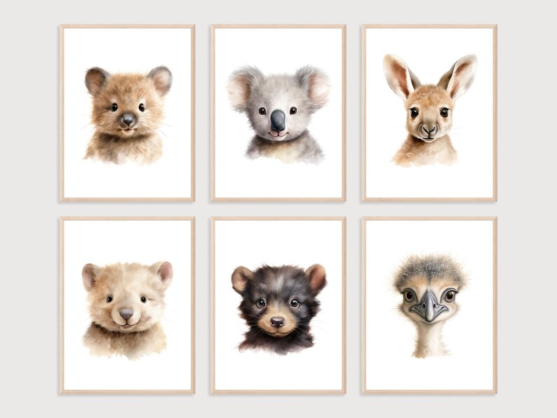 Australian Animal Nursery Prints Set of 6 Prints Australian Animal