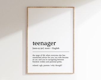 Teenager Definition Print | Funny Teenager Gift | Slang Wall Art | Teenager Wall Decor | Teen Definition Print | Digital Print