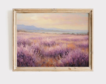 Lavendelfeld Gemälde: Gelassene Landschaft Kunstdruck (Digitaler Download)