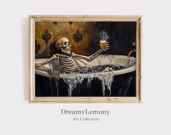 Funny Skeleton Bathroom Print: Spooky Halloween Art (Digital Download)