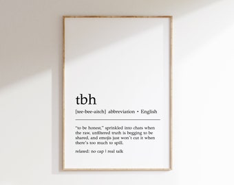 TBH Definition Print | Teenager Gifts | Funny Teenager Gift | Teen Wall Art | TBH Wall Decor | Digital Print | Funny Teenager Wall Art