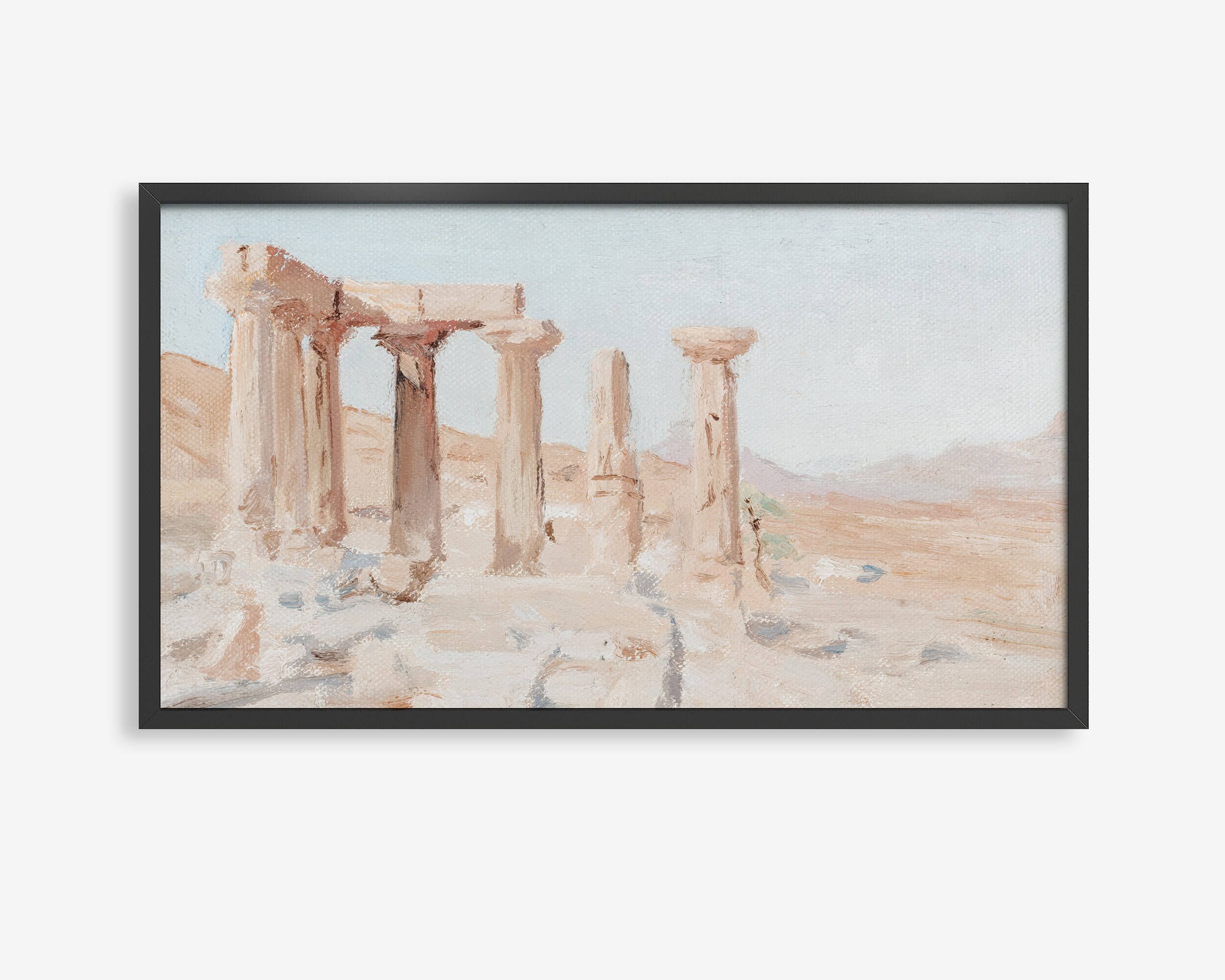 海外古物　鉛筆画 GREECE 古代ギリシャ 額装 アート 古代ギリシャ遺跡をモチーフにしたテレビアート：地中海風インテリア