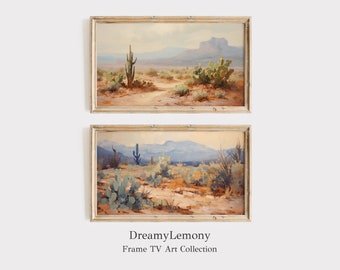 Desert Landscape TV Frame Art: Southwestern Cactus Scene (Set of 2) (Digital Download)