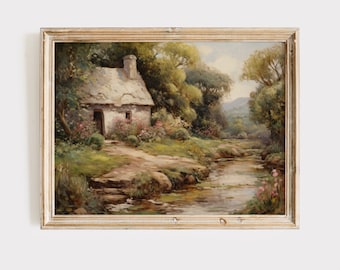 English Cottage Garden Print: Farmhouse Landscape Artwork (Digital Download)