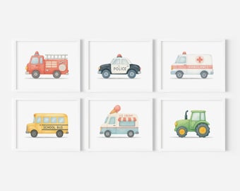 Vehicle Nursery Prints: Set of 6 Transport Wall Art (Digital Download)