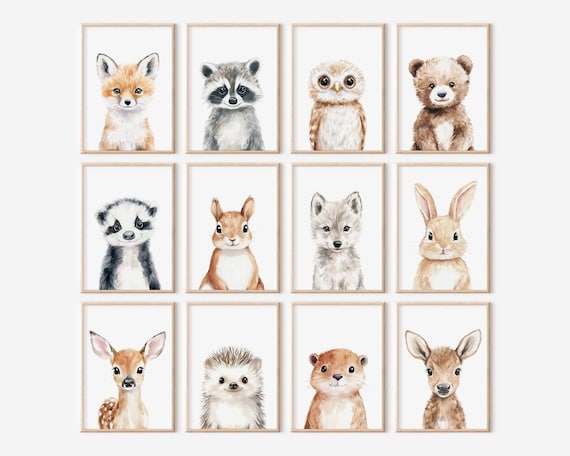 Woodland Animal Nursery Prints: Set of 12 Whimsical Art (Digital Download)