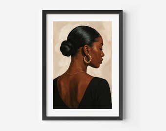 Black Woman Portrait Art: Minimalist African American Print (Digital Download)