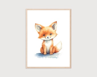 Baby Fox Print | Animal Digital Print | Nursery Wall Art | Watercolor Wall Art | Nursery Decor | Nursery Baby Animal Print | Fox Wall Art