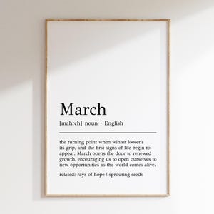 März Definition Print | Frühling Dekor | März Poster | Digitaler Download | Frühling Wand Kunst | Inspirierende Dekoration | Typografie Wandkunst