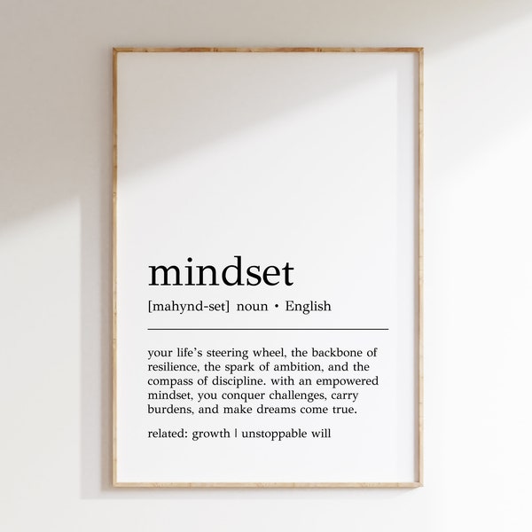 Mindset Definition Print | Mindset Wall Art | Mindset Print | Office Wall Decor | Motivational Wall Art | Mindset Wall Decor | Digital Print