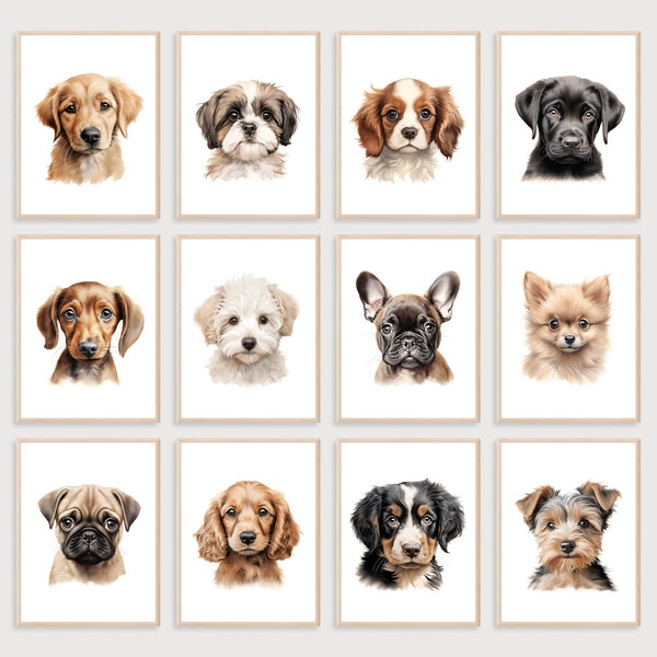 Puppy Nursery Decor | Set of 12 Prints | Puppy Nursery Wall Art | Dog Nursery Decor | Puppy Nursery Prints | Dog Nursery Prints