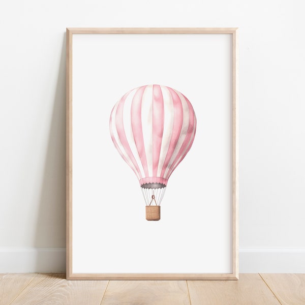 Luchtballon kinderkamer kunst | Decor van de kwekerij van het meisje van de baby | Reizen kwekerij Decor | Digitale druk | Heteluchtballon afdrukken | Inrichting meisjeskamer