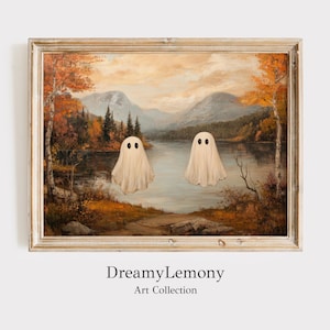 Stampa di paesaggio autunnale / Decorazione di Halloween / Stampa di paesaggio fantasma / Download digitale / Arte spettrale / Arte fantasma / Poster di Halloween / Decorazione autunnale