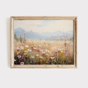 Himalayan Meadow Print | Meadow Painting | Mountain Landscape Painting | Digital Print | Landscape Art Print | Wildflower Landscape Print