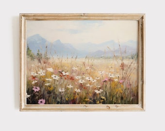 Himalayan Meadow Print | Meadow Painting | Mountain Landscape Painting | Digital Print | Landscape Art Print | Wildflower Landscape Print