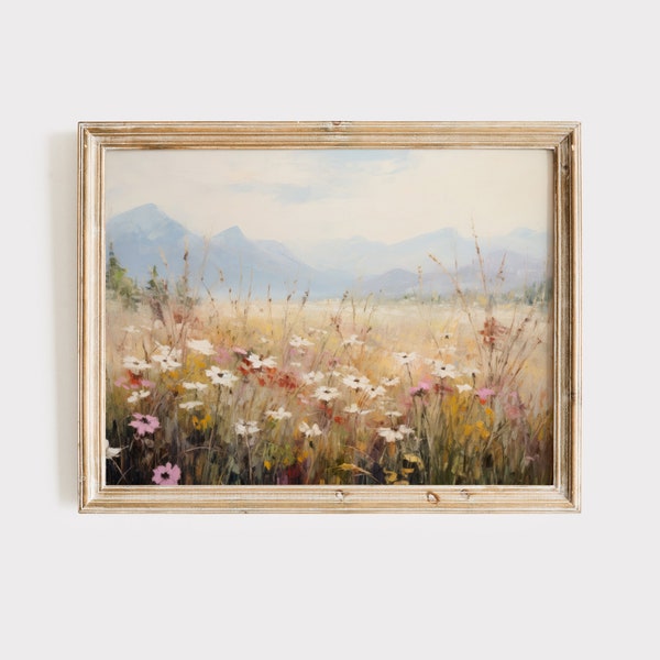 Himalayan Meadow Print | Meadow Painting | Mountain Landscape Painting | Digital Print | Landscape Art Print | Wildflower Landscape Print