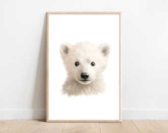 Baby Polar Bear Nursery Print: Arctic Animal Wall Art (Digital Download)