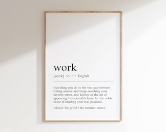 Definição de trabalho: Impressão engraçada para escritório: Decoração minimalista para cubículo (download digital)