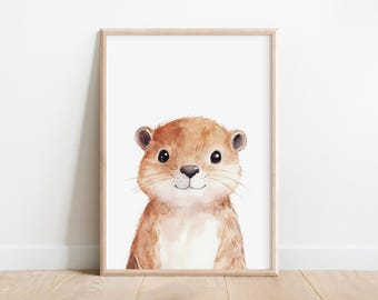 Beaver Nursery Print: Gender Neutral Woodland Animal Art (Digital Download)