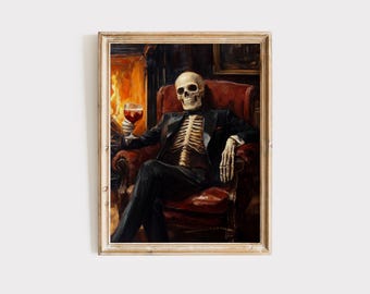 Funny Halloween Skeleton Bar Print: Spooky Season Art (Digital Download)