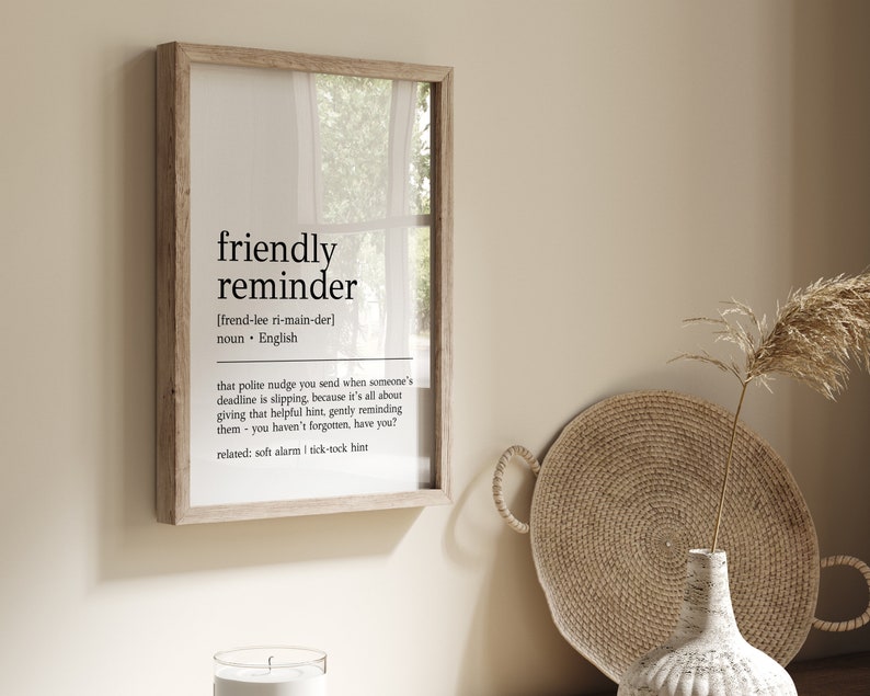 Friendly Reminder Definition Print: Funny Office Wall Art (digital ...
