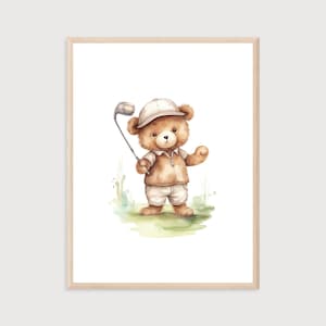 Golf Teddy Bear Nursery Art | Baby Golf | Digital Print | Golf Wall Decor | Cute Golf Print | Nursery Decor | Nursery Teddy Bear Print