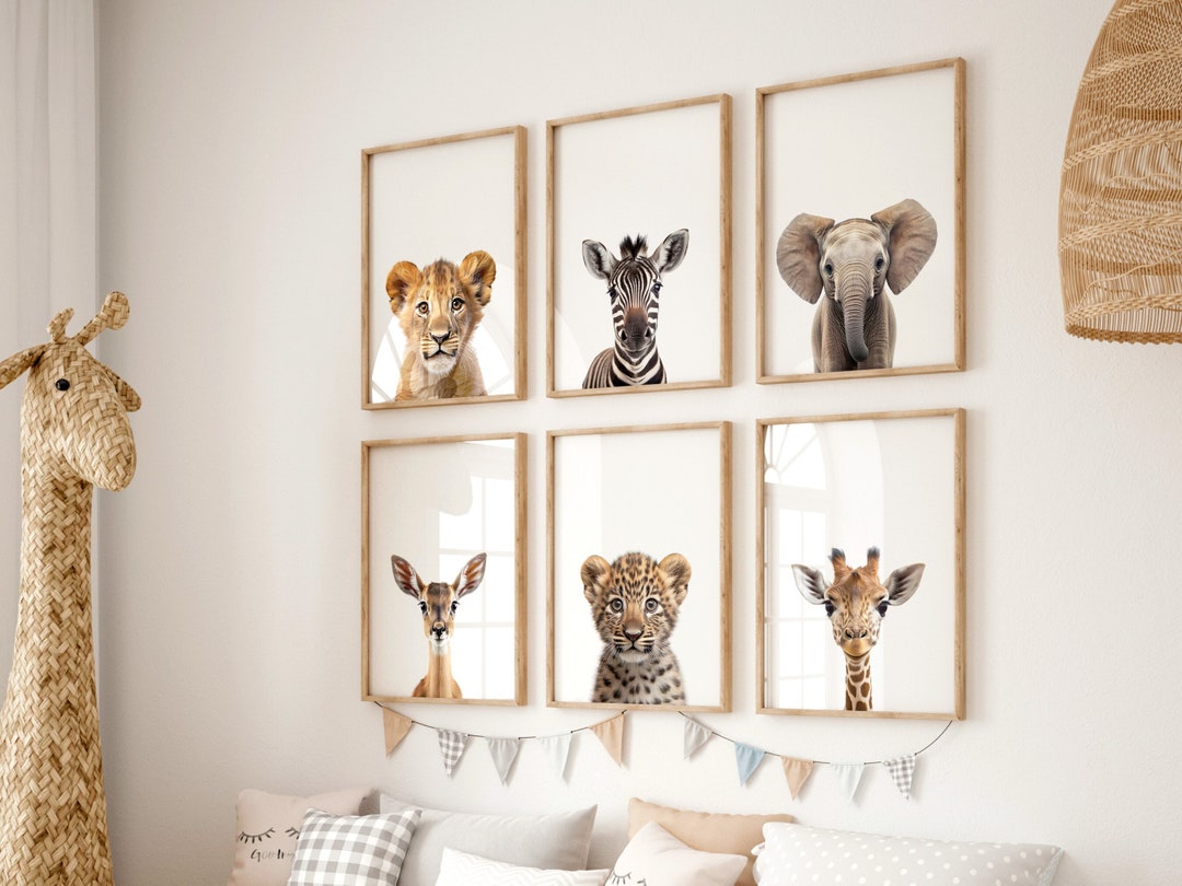 Boho Safari Jungle Animal Wall Art Set Of 6 - 11x14 Unframed Prints For Nursery, Kids Room, Playroom Decor
