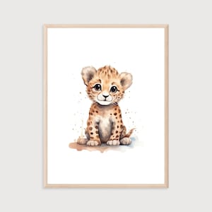 Estampado de leopardo para bebé / Impresión digital / Leopardo de acuarela / Póster de leopardo / Impresiones para guardería de niño / Decoración de animales para guardería / Arte de pared para bebé niño