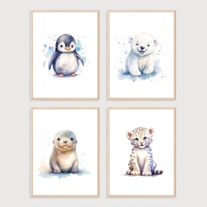 Arctic Nursery Decor | Set of 4 | Arctic Animal Prints | Arctic Nursery Prints | Digital Print | Cute Nursery Art | Cute Arctic Animal Print
