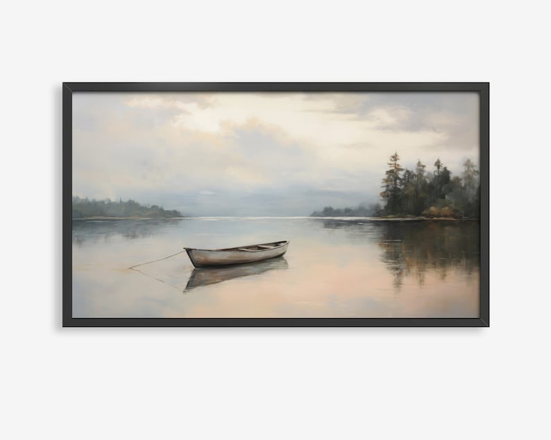 Lake Landscape Frame TV Art: Serene Boat Scene (Digital Download) image 4