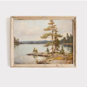 Rustic Lake Landscape Painting: American Art Print (Digital Download)