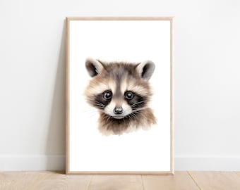 Raccoon Nursery Art Print | Whimsical Woodland Animal (Digital Download)