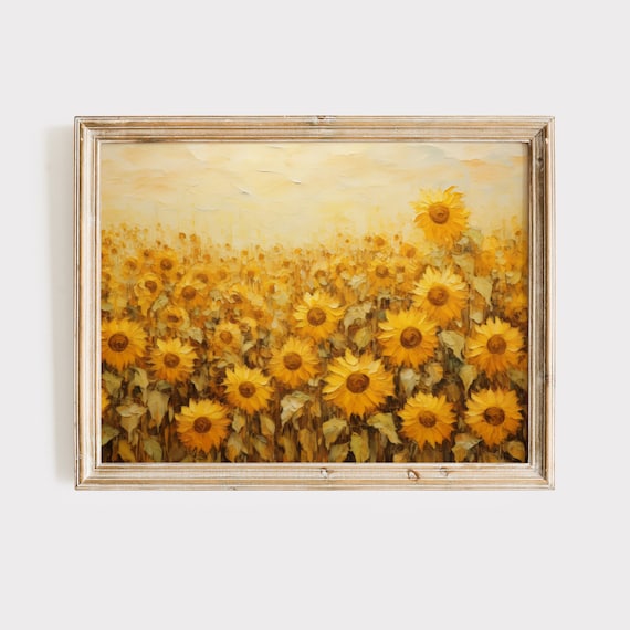 Rustic Sunflower Field Painting: French Country Wall Art (Digital Print)