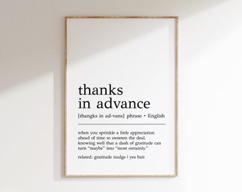 Thanks in Advance Definition Print: Funny Office Decor (Digital Print)