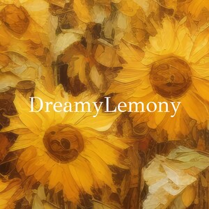 May include: A close-up of a painting of sunflowers in shades of yellow and brown. The sunflowers are in various stages of bloom, with some fully open and others still in bud. The painting has a dreamy, lemony feel.