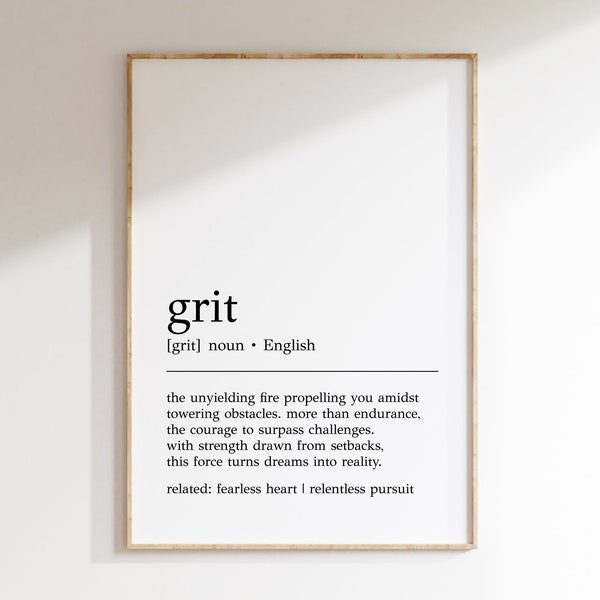 Grit Definition Druck | Grit Wandkunst | Motivierende Wanddekoration | Digitaldruck | Definition Wandkunst | Inspirierende Dekoration | Grit Poster