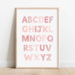 Impression alphabet rose | Impression numérique | Poster éducatif | Impression alphabet | Affiche ABC | Impression éducative | Impression alphabet pour chambre d'enfant