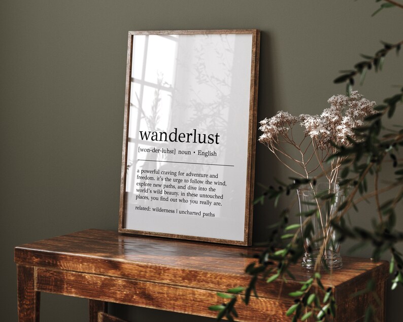 Wanderlust Definition Print Wanderlust Decor Travel Wall Art Gift for Traveler Wanderlust Wall Art Travel Poster Digital Print image 6