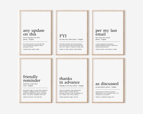 Funny Office Definition Art Prints: Set of 6 (Digital Download)