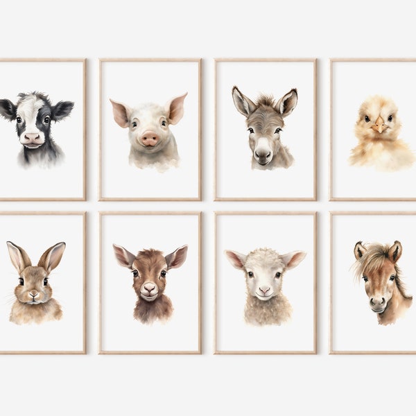 Farm Nursery Prints | Set of 8 | Farm Animal Prints | Cute Animal Prints | Farm Nursery Decor | Farm Nursery Wall Art | Farm Nursery Theme