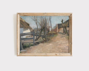Vintage Bauernhaus Gemälde | Landhaus Kunst | Land Landschaft | Dorfbild | Digitaldruck | Bauernhaus Dekor | Landdorf