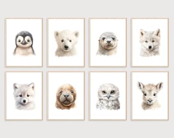 Arctic Animal Nursery Prints: Set of 8, Penguin, Polar Bear (Digital Prints)
