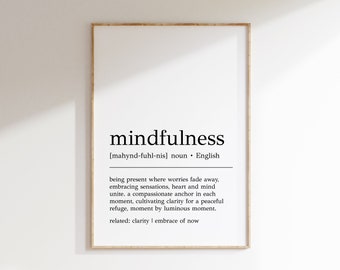 Mindfulness Definition Print | Mindfulness Wall Art | Mindfulness Poster | Therapy Wall Art | Self Care Wall Art | Digital Print