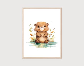 Baby Beaver Print: Nursery Animal Wall Art (Digital Download)