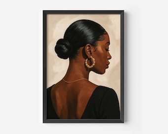 Black Woman Portrait Art: Minimalist African American Print (Digital Download)