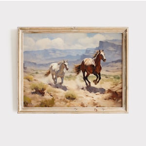 Rustic Horse Painting Art Print: Western Equestrian Decor (Digital Print)