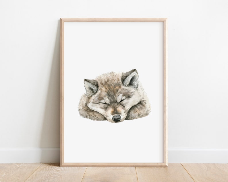 Sleeping Wolf Nursery Print Wolf Nursery Decor Wolf Wall Art Cute Wolf ...