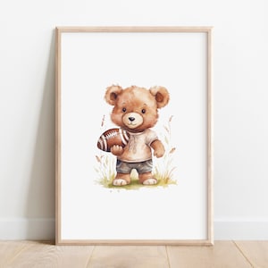 Teddy Bear Football Nursery Print: Sports Wall Art (Digital Download)