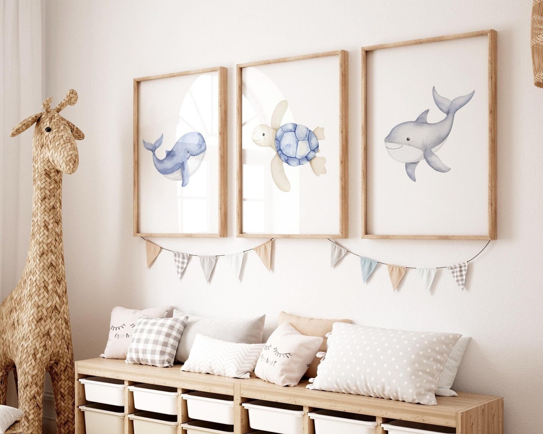 Set of 3 Ocean Animal Prints, Sea Creatures Print, Ocean Nursery Decor ...